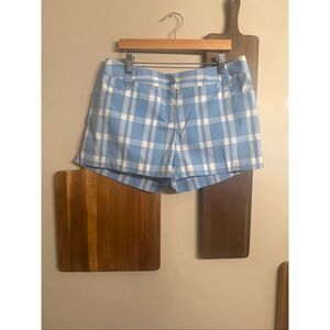 Adidas Blue White Plaid Stretch Flat Front Performance Golf Chino Shorts Size 6
